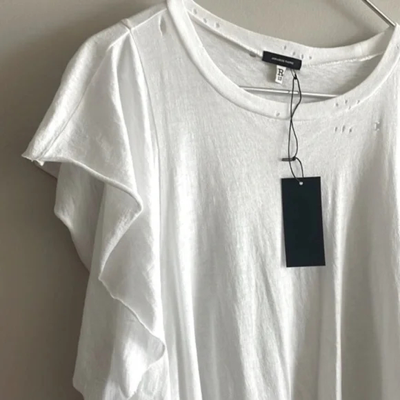 R13 White Distressed Flutter Sleeve T-Shirt XS